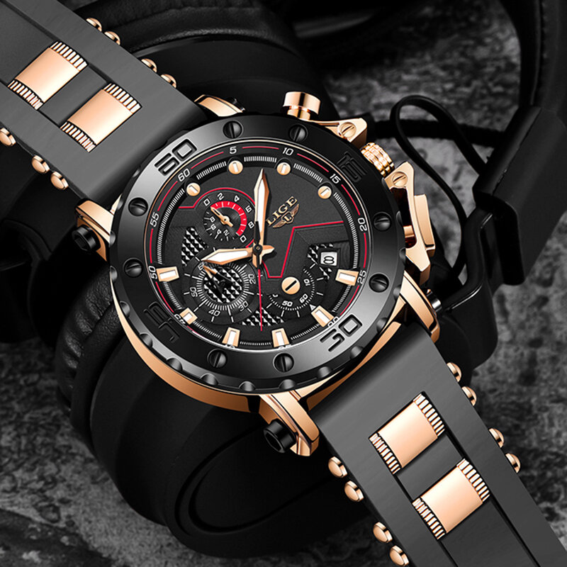 새로운 LIGE 브랜드 남성 시계 크로노 그래프 쿼츠 시계 남성 스테인레스 스틸 방수 스포츠 시계 비즈니스 reloj hombre