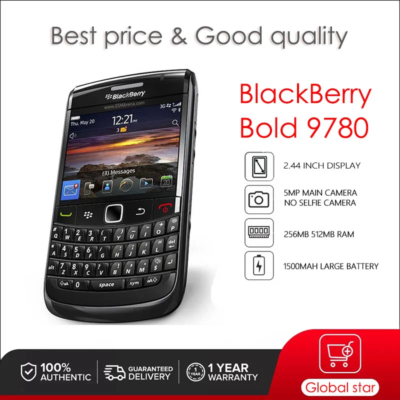 BlackBerry – smartphone Bold 9780 reconditionné et d'origine débloqué, téléphone portable, 512 mo de RAM, 512 mo de RAM, caméra 5mp, livraison gratuite
