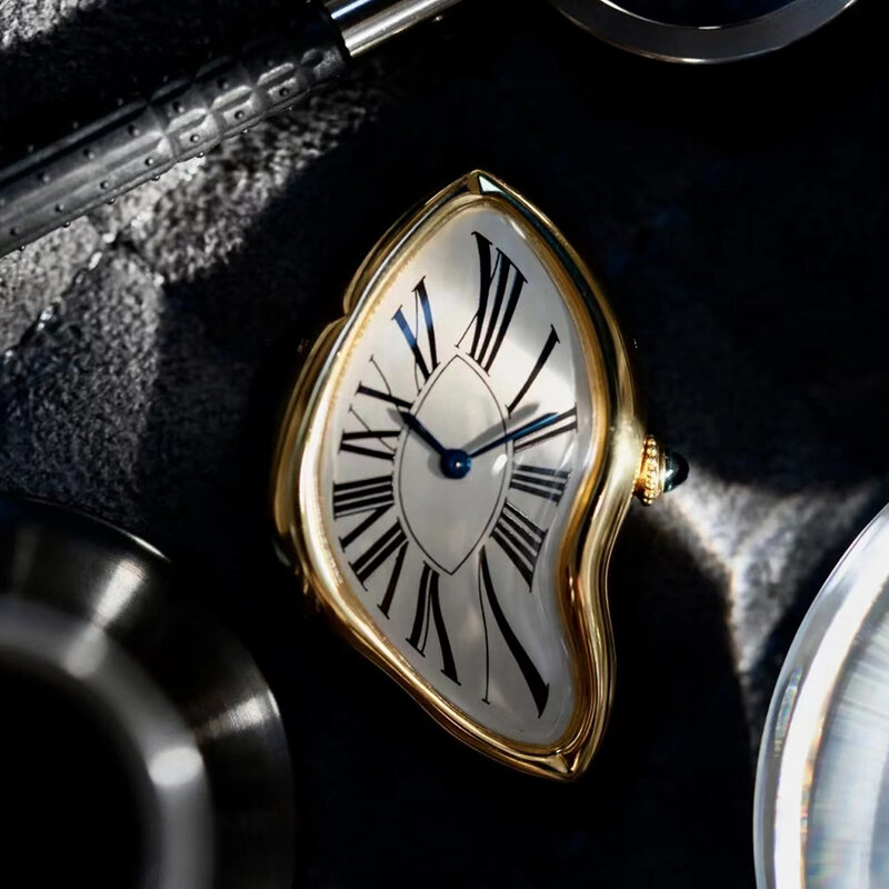 المصدر! الرجال النساء الياقوت ساعة كريستال الأصلي السريالية الفن تصميم ساعة اليد مقاوم للماء الفولاذ المقاوم للصدأ شكل غير النظامية