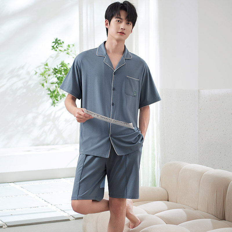 Summer Men's Modal Cotton Pajamas Short Sleeve Sleepwear Letter Pajama Sets Casual Cardigan Sleep&Lounge Pyjamas Pijamas Hombre