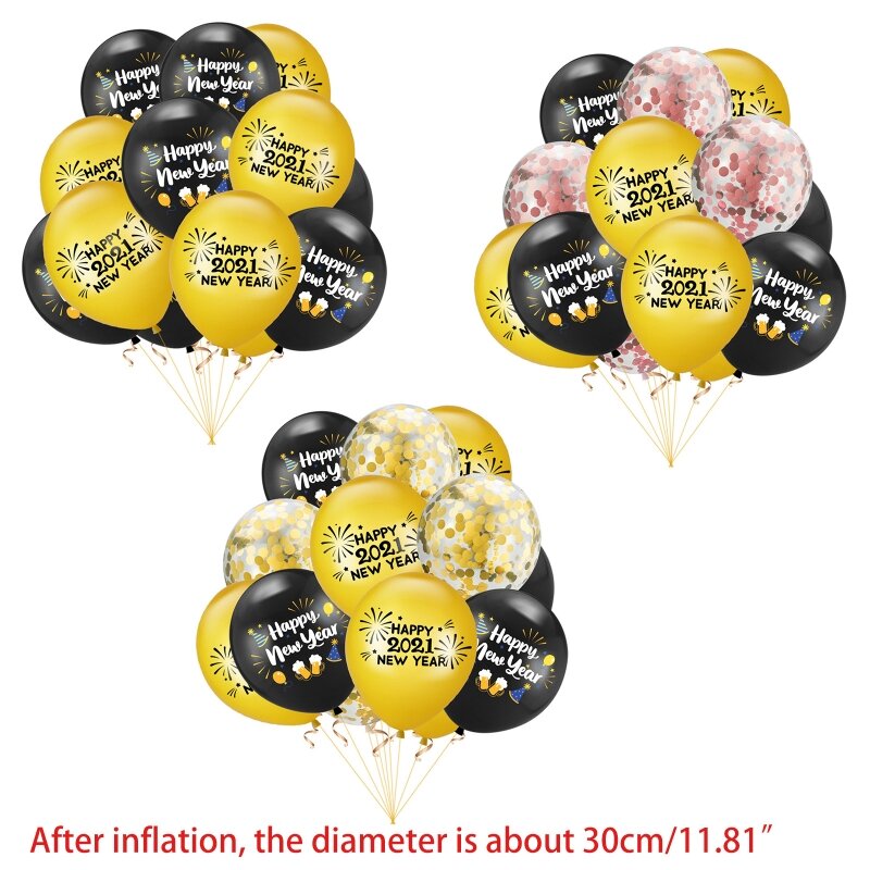 E15E 12-дюймовые 2021 с Новым годом латексные воздушные шары с конфетти, украшение для праздничной вечеринки