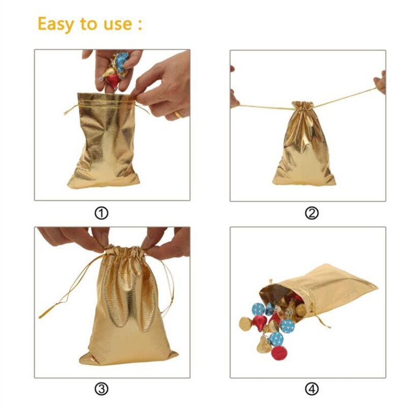 Sacchetti con coulisse regalo in oro da 50 pezzi sacchetti per organizzatori di gioielli bomboniere confezione di cioccolato per barrette di caramelle forniture per piccole imprese