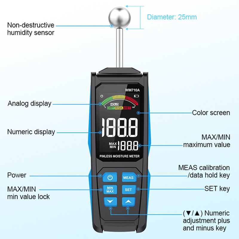 Cyfrowy miernik wilgotności drewna ekran LCD higrometr z detektorem wilgoci Tester wilgotności automatycznego wykrywania wilgotnego detektora drewna