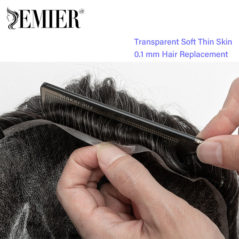 20mm Curl Männer Toupet natürlich schwarz 0,1mm super dünne Haut v geschlungene Basis menschliches Haars ystem dauerhafte Prothese Haare rsatz