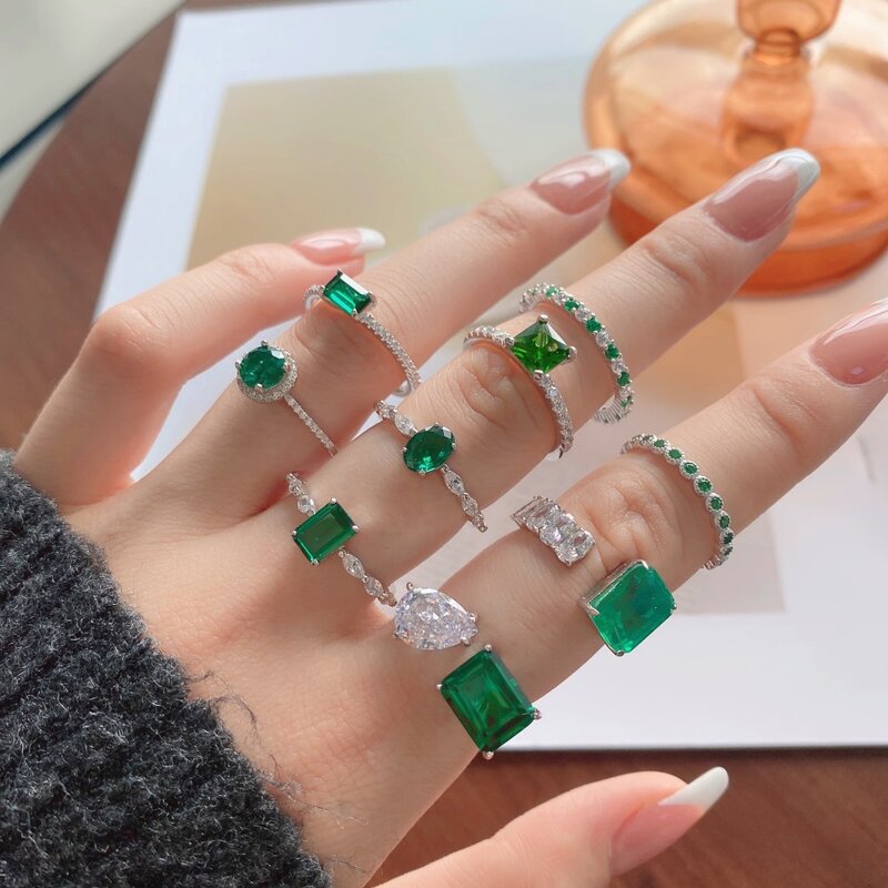 Nieuwe Designer Fashion 925 Zilveren Emerald Stone Green Engagement Wedding Band Eternity Ring Voor Vrouwen Party Gift Liefde Ring Sieraden