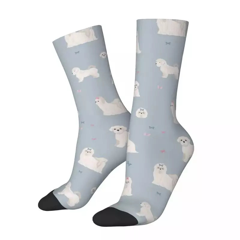 Calcetines de baloncesto transpirables para hombre y mujer, medias antideslizantes con diseño de perros malteses, a la moda