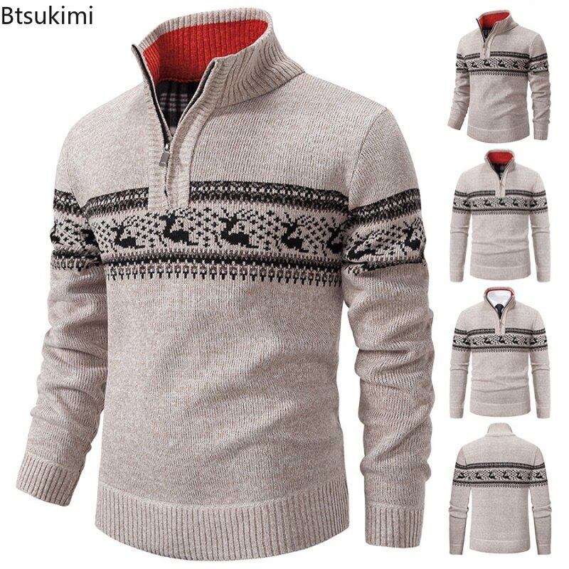 Nowy 2024 jesienno-zimowy męski żakardowy sweter z dzianiny z długim rękawem i sweter z zamkiem błyskawicznym