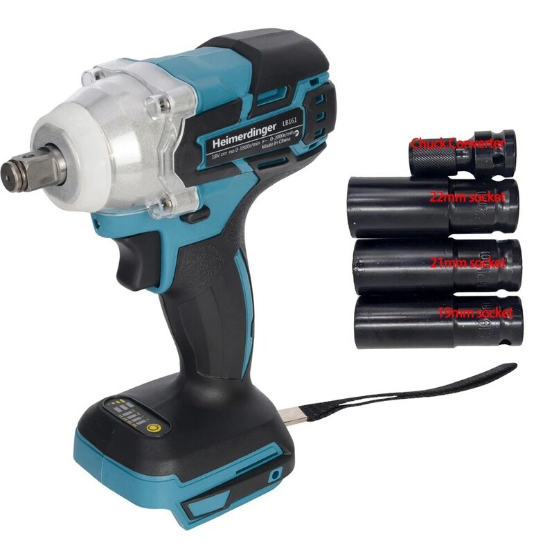 Electric Rechargeable Brushless Impact Wrench Cordless body with 19 21 22mm socket & Shank socket Adapter Quick-Release Driver