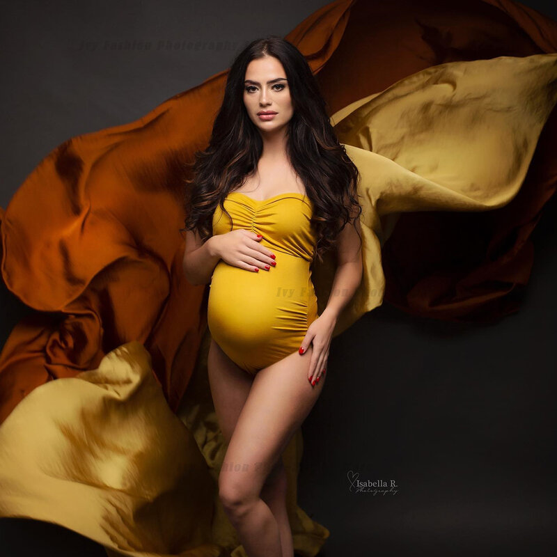 Strapless tecido elástico maternidade Bodysuit para mulheres, Photo Shoot, fotografia macacão, gravidez Bodysuit