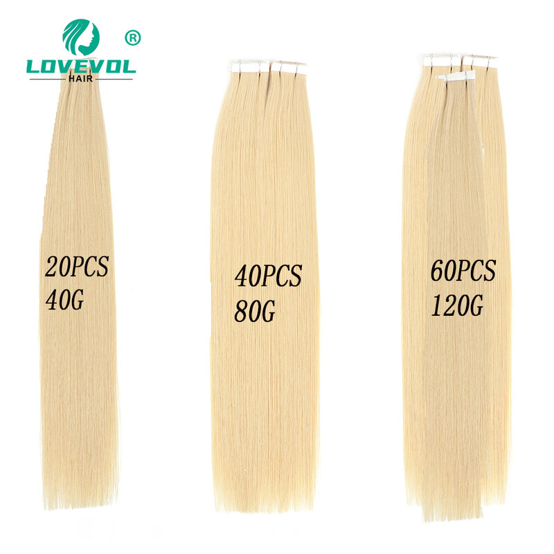 Lovevol 12" 16" 20" Invisible Tape In Hair Extensions 20pcs 40G Straight PU Skin Weft Straight Machine Made Remy Human Hair