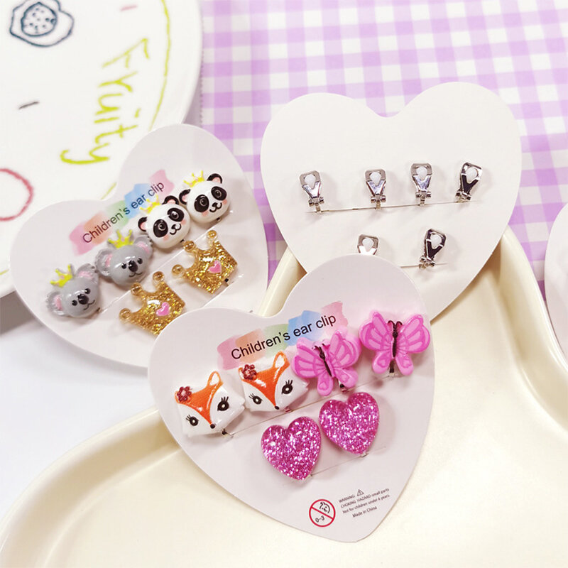 여아용 비 피어싱 어린이 귀걸이, 혼합 귀여운 유니콘 팬더 고양이 클립, 크리스마스 선물, 5PRS/세트