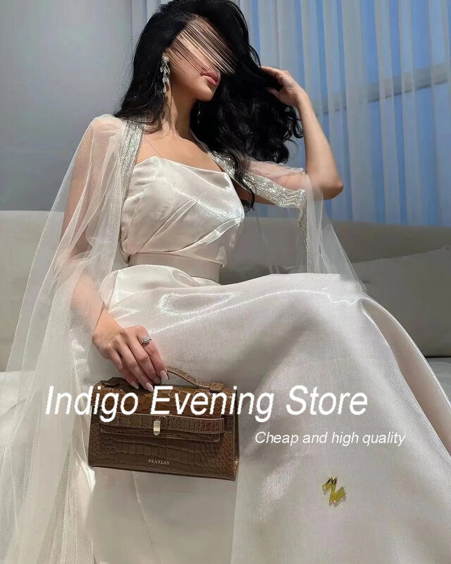 Вечерние платья цвета индиго на тонких бретельках с шалью, блестящее атласное официальное элегантное праздничное платье для женщин, платья 2024, женские вечерние платья
