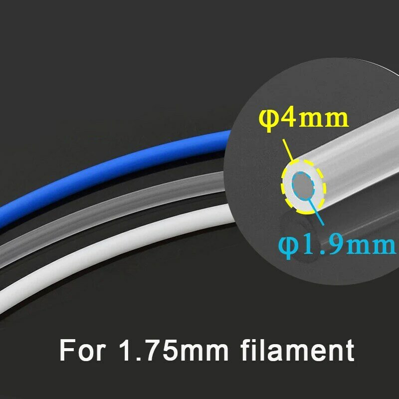A impressora 3d parte a extrusora 1.75mm id2mm od4mm da tubulação de teflonto do tubo de 1m 2m ptfe com o tubo claro branco azul do cortador para ender3