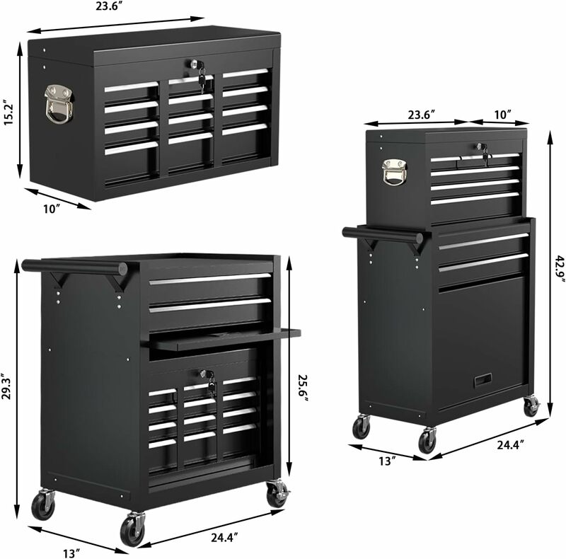DUSACOM 8-Drawer High Capacity Rolling Tool Chest, Removable Cabinet Storage Tool Box with Wheels and Drawers
