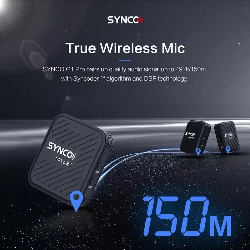 Synco G1a2pro Draadloze Lavalier Microfoon 150M Transmissie Revers Microfoon Geruisloze Micwith Oplaaddoos Voor Camera Telefoon