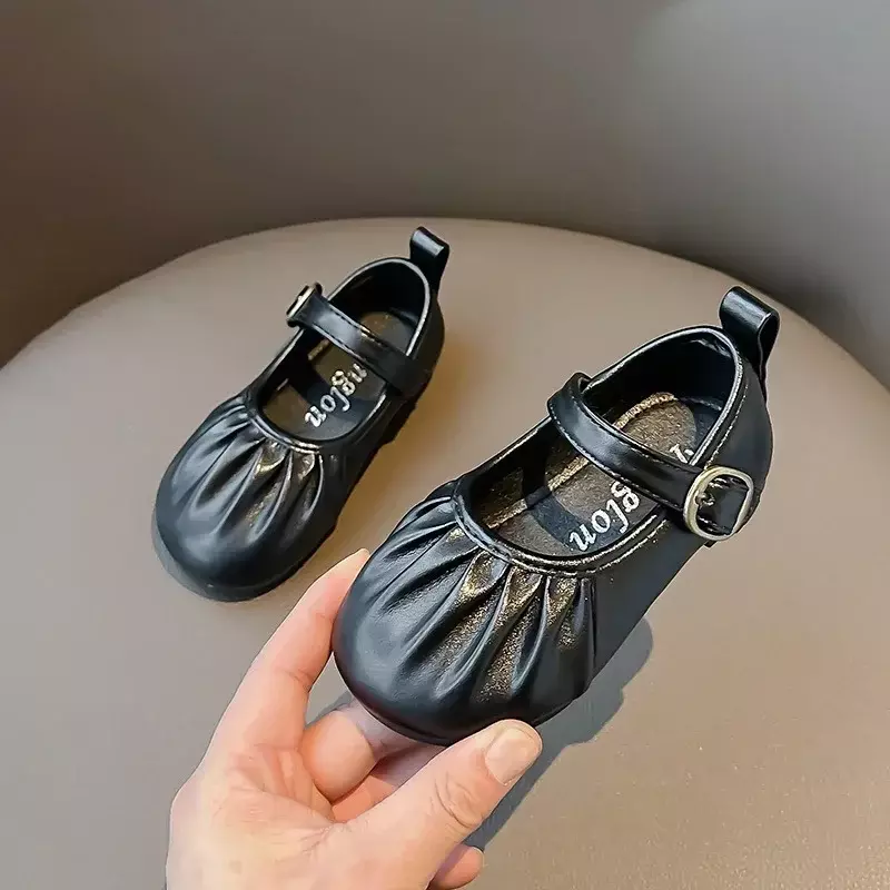 Sepatu kulit warna polos anak-anak, sneaker putri manis Sol empuk Anti Slip tunggal Musim Semi & gugur 2024