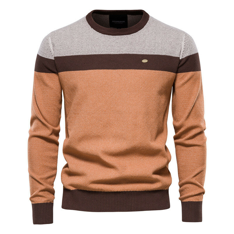 Suéter informal de cuello redondo para hombre, ropa de punto de retazos a rayas, otoño e invierno, MY708, 2023