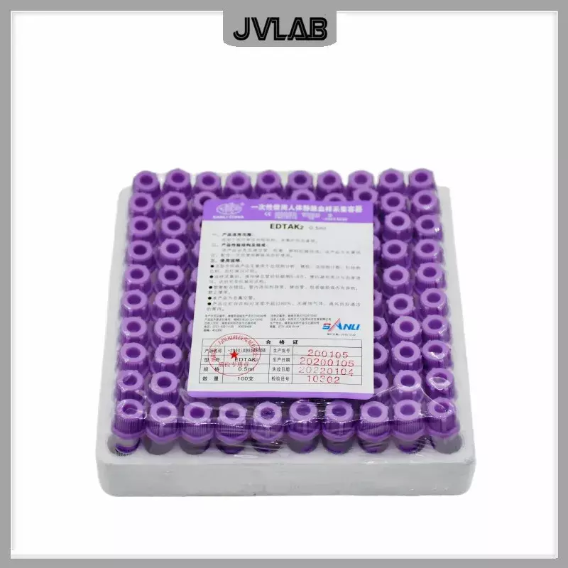 Sterylna mikro probówki do pobierania krwi z fioletową nakrętką EDTAK2 jednorazowa probówka przeciwzakrzepowa dla dziecka 0.5ml 100 / PK