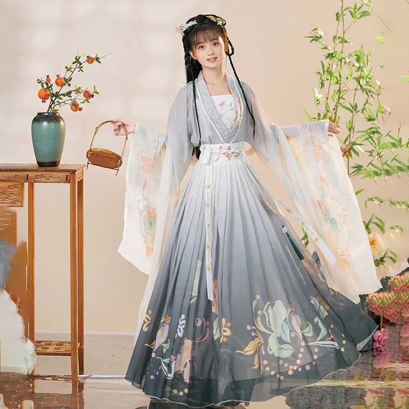 Hanfu chinês tradicional para mulheres, roupas de dança elegantes, manga grande, cintura alta, Hanfu original, vestidos de festa de aniversário