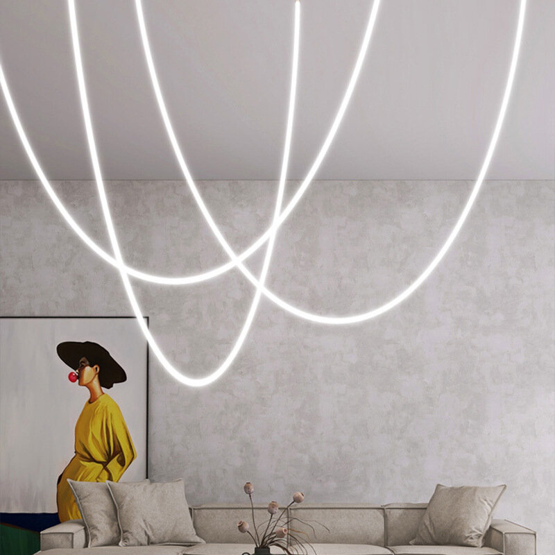 Lampu gantung LED, Nordic minimalis Line desainer ruang tamu ditinggikan dupleks pakaian liontin Restoran pencahayaan dekorasi