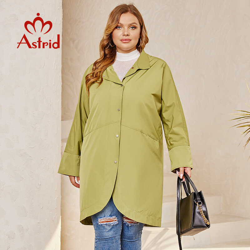 Astrid-casaco longo para mulheres, trench coat, blusão, trespassado, tamanho grande, roupas de exterior, primavera e outono, 2021