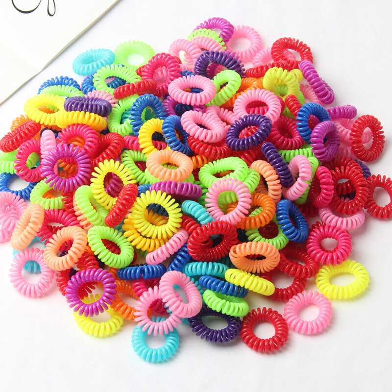 50 Pcs Small Telephone Wire Line Cord Transparent Colorful Headbands Rubber Bands Elastic Hair Bands Girl Scrunchy for Hair Ties