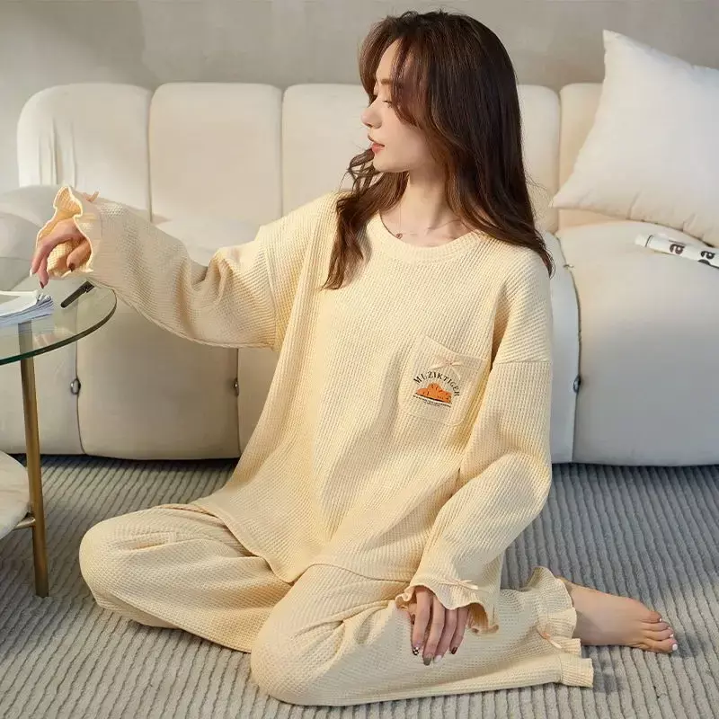 Новинка 2024, пижама, Женская весенне-осенняя одежда для дома с длинным рукавом, одежда для студенческого общежития, свободное ночное белье из искусственного хлопка