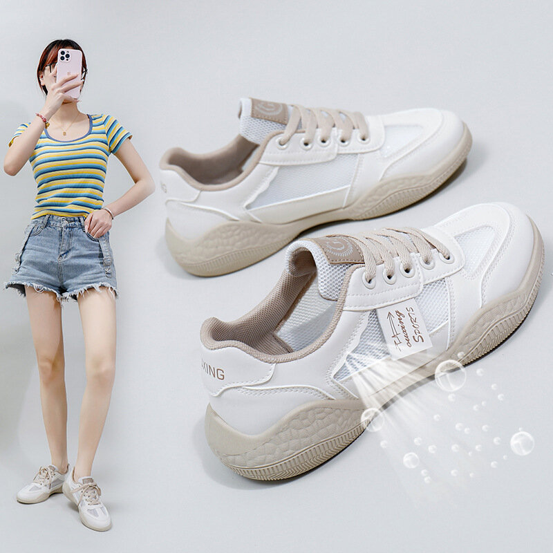 Comemore białe damskie buty wyprzedaż koreańskie damskie 2024 lato nowe grube dno oddychające obuwie Casual siatka sportowa trampki tanie