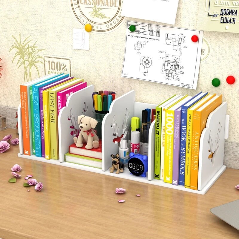 Étagère de bureau pour livre d'étudiant, étagère de table simple, boîte de rangement de bureau pour enfants, petite bibliothèque de dessin animé