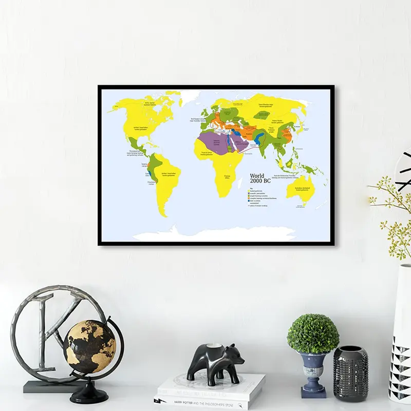 家の装飾のための世界的なブライトの地図,2000 bcの不織布の絵画,レトロなポスター,学用品,90*60cm