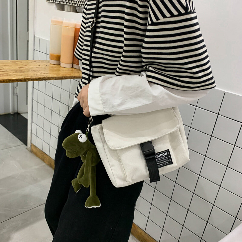 韓国風シングルショルダーキャンバスバッグ、学生用財布、クロスボディハンドバッグ