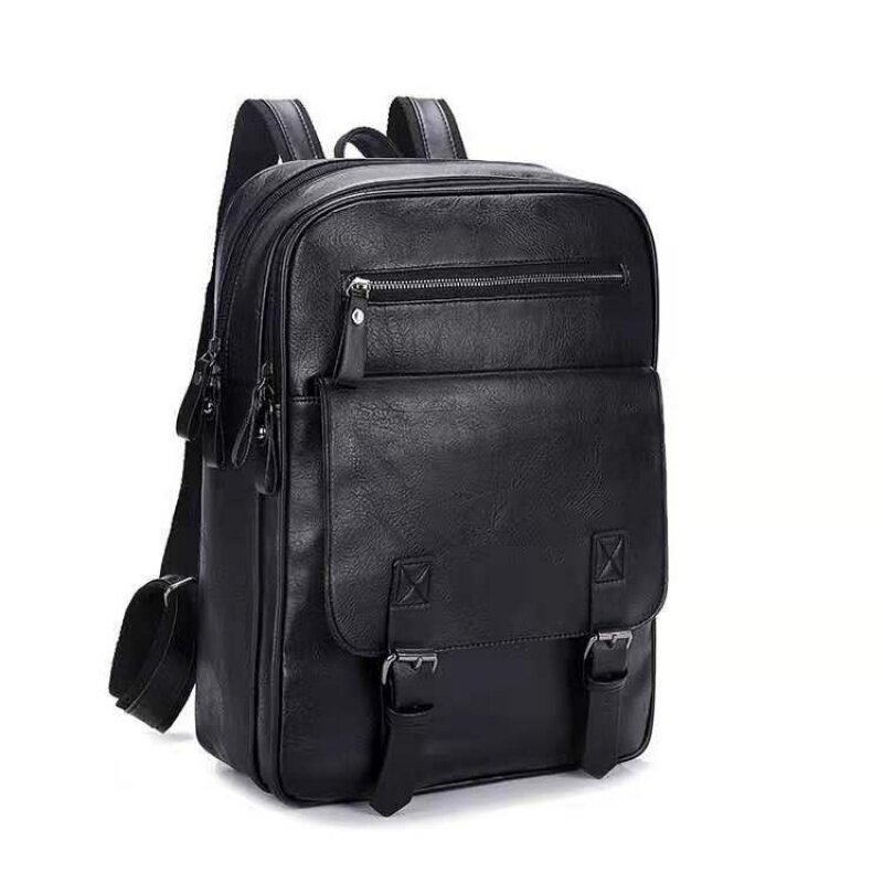 Vintage PU Leather Men Backpack Large Capacity Student School Bags For Boys Fashion Laptop Bag Man Sports Travel Backpack