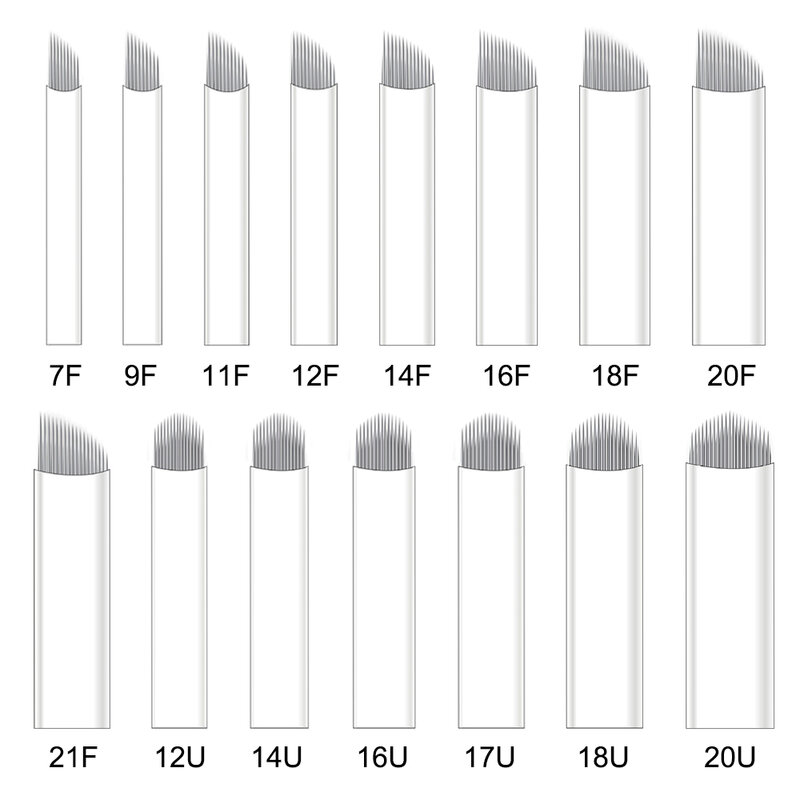 Agujas de Microblading Tebori para maquillaje permanente, cuchillas manuales de 100mm, 0,25/50/30/10 piezas, 7, 9, 12, 14, 17, 21