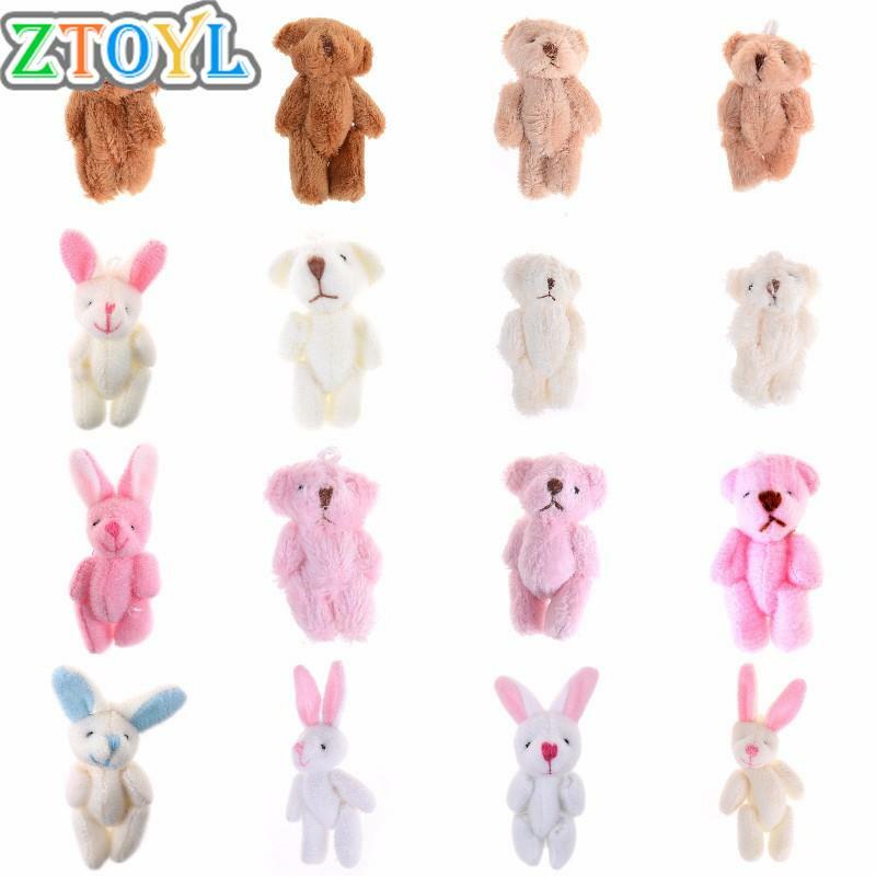 New Soft Plush Bunny Bear Mini Joint Rabbit Bear Pendant For Key Chain Bouquet Toy Doll DIY Ornaments Gifts 3.5/4/4.5/6/8cm