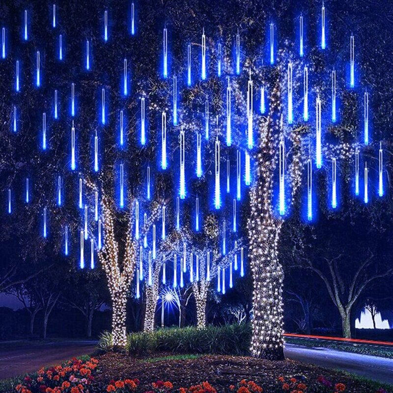 ไฟประดับคริสต์มาสฝนดาวตกกลางแจ้งไฟเส้น LED 192 10หลอดสำหรับประดับสวนต้นไม้วันหยุดงานปาร์ตี้