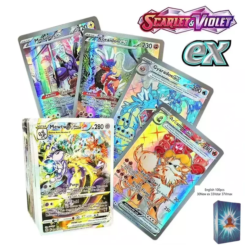 Nuova versione in lingua inglese 2024 carte Pokemon 100 pezzi Pokemon Cartas 38 V 59MAX GX bambini Battle Game Tag Team Shining Vmax