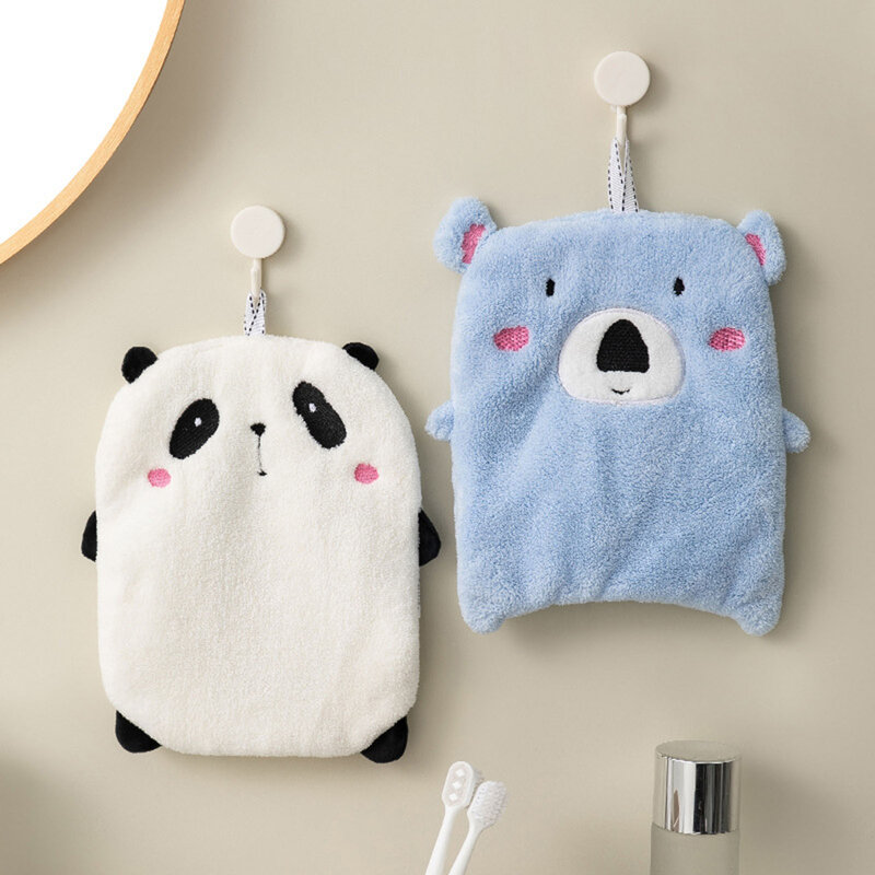 Cartoon Animal Hanging Hand Towel Premium Soft Coral Fleece Hand Towel for Kids Baby Cleaning Gifts