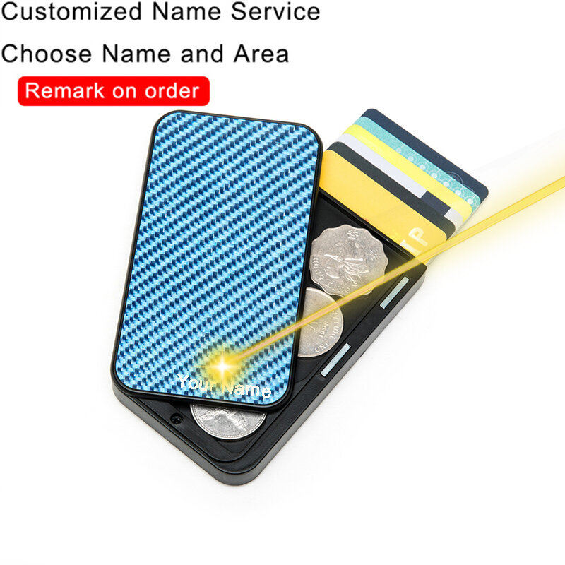 Customized Name Carbon Fiber Credit Bank Card Holder RFID Blocked Thin Wallet Men Slim ID Card Case Tarjetero Hombre Coins Purse