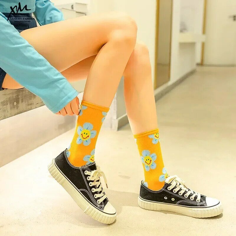 Kaus kaki kartun gaya Korea wanita, kaos kaki Harajuku Kawaii tembus udara musim semi musim gugur untuk perempuan