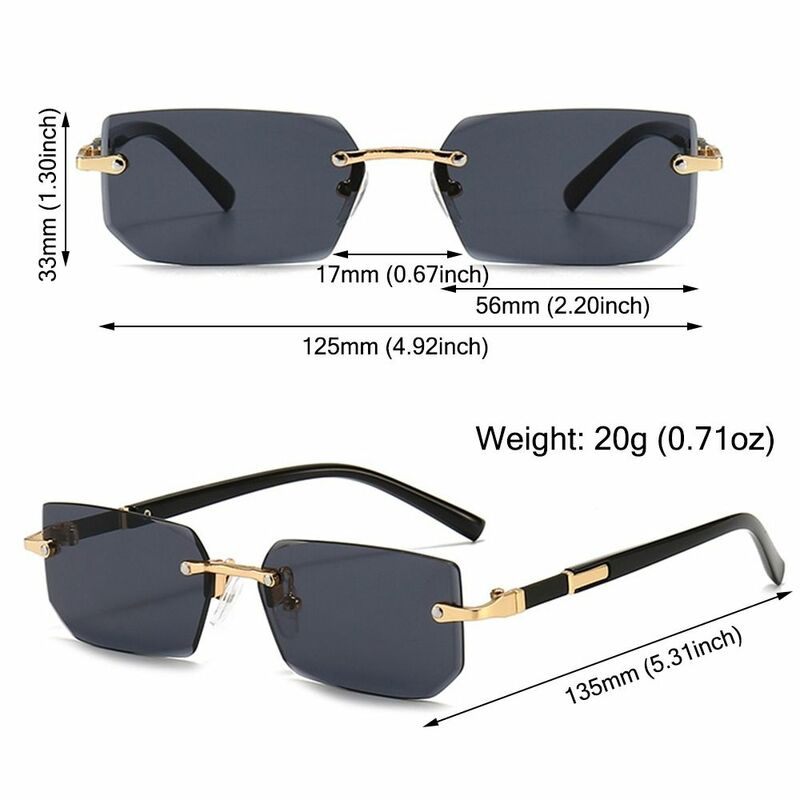 UV400 Protection Rimless Rectangle Sunglasses Vintage Y2K Eyewear Frameless Sun Glasses for Women & Men