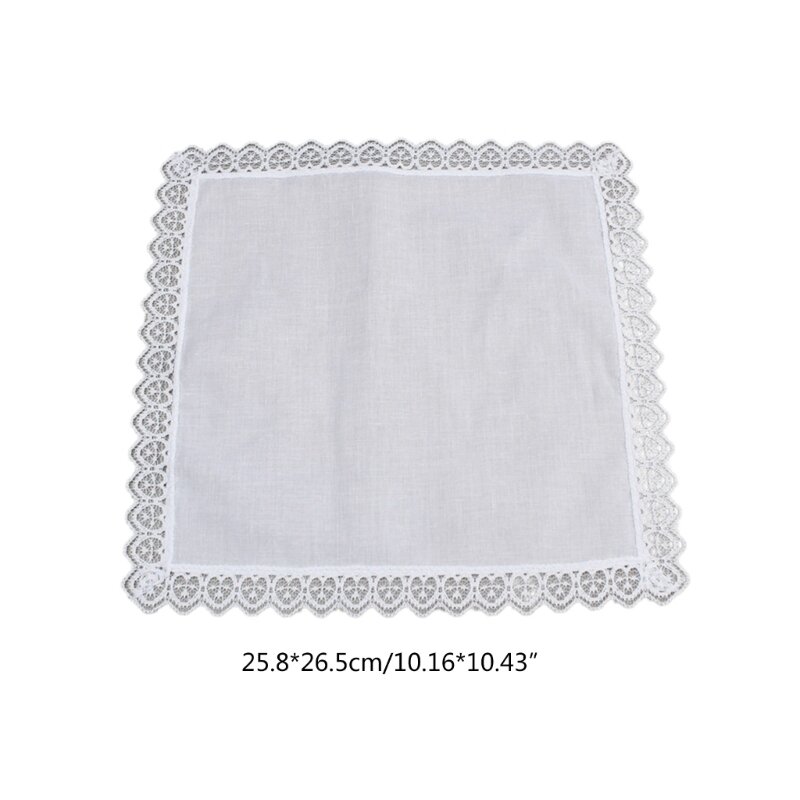 23x25cm Men Women Cotton Handkerchief Solid White Hankies Pocket Lace Trim Towel Drop Shipping