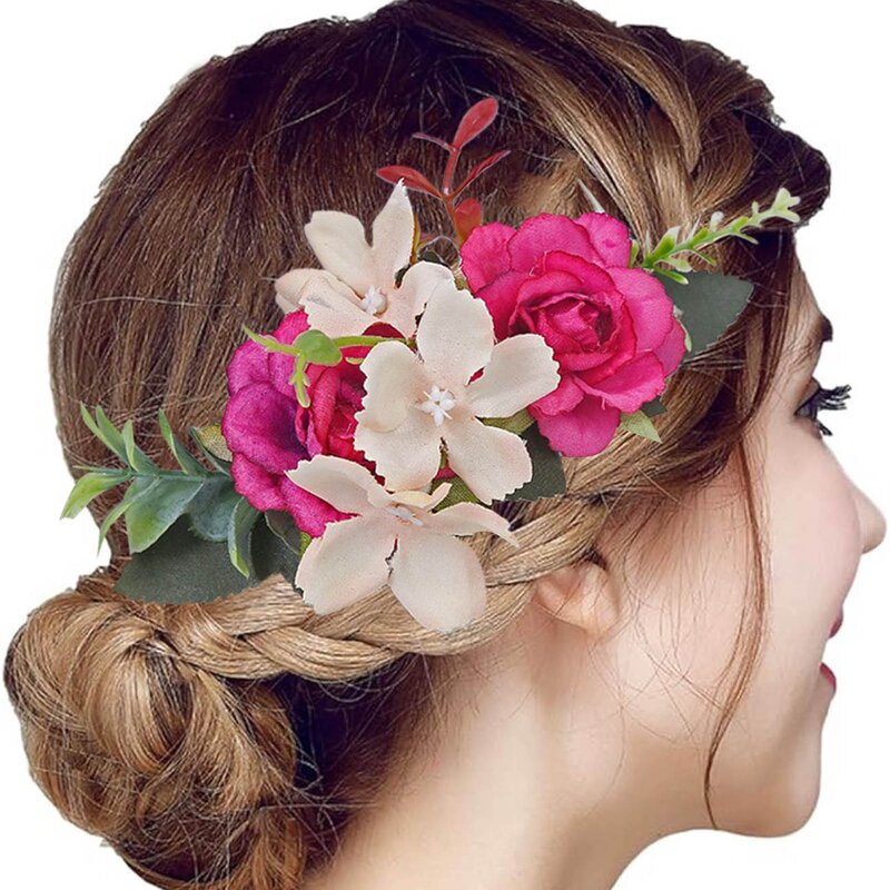 Graduation Flower Hair Side Comb Slide Hair Clips With Teeth Floral Hair Bow Hairpins Grips Barrettes Head Bands for Large Heads
