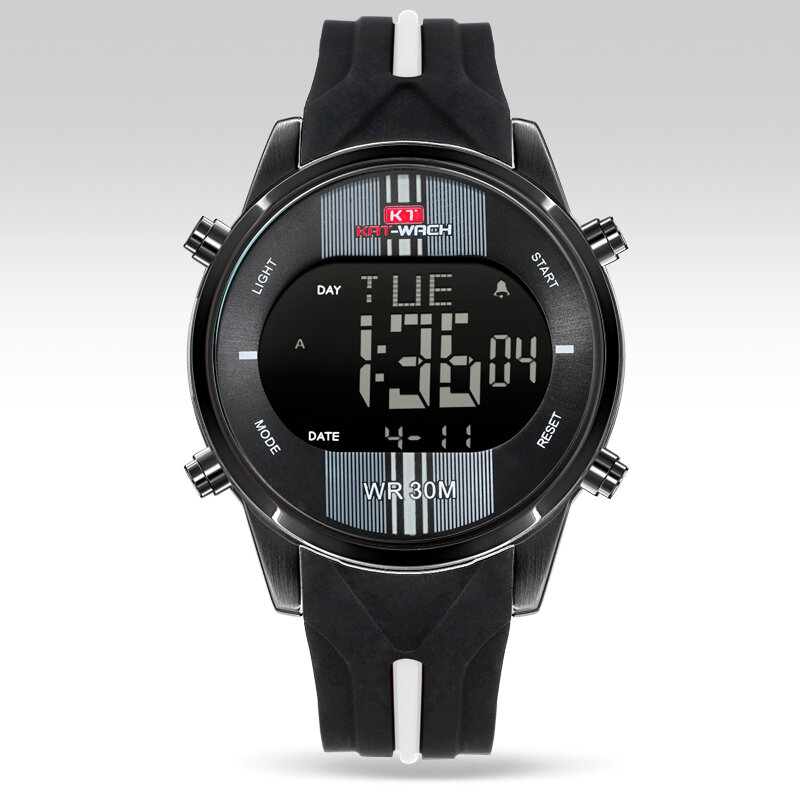 ساعة رقمية للرجال من KAT-WACH ، ساعة يد من السيليكون ، تقويم ، كرونوغراف ، مقاومة للماء ، ساعات إلكترونية ، رياضة