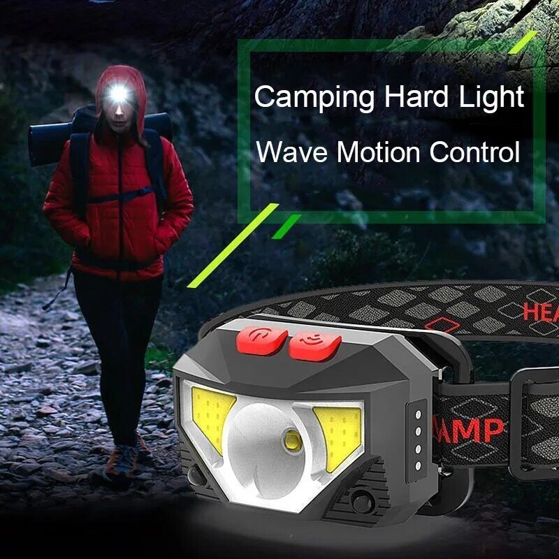8Modes Probable Motion Sensor LED Headlight Camping Outdoor Waterproof Rechargeable Headlamp COB Flashlight Torch Fishing Light