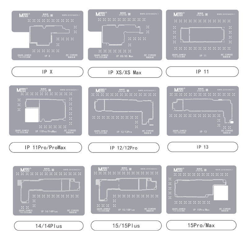 Estêncil Reballing BGA para iPhone, X XS MAX, 11PRO MAX, 12MINI, 12PM, 13MINI, 13PM, 14PLUS, 15 Placa-mãe, 1PC middle layer