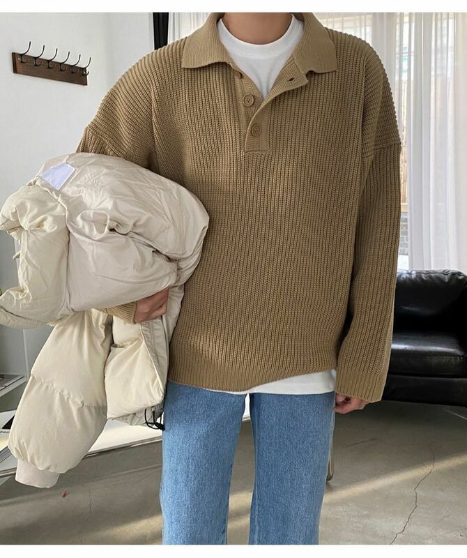 Camisetas informales para hombre, Jersey holgado, de punto, ajustado, cálido, para otoño e invierno, 2023