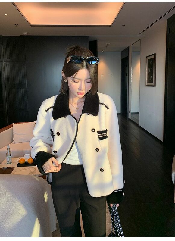 Casaco de pele sintética coreano feminino, casaco curto de lã de cordeiro feminino integrado, moda solta, casual versátil, inverno