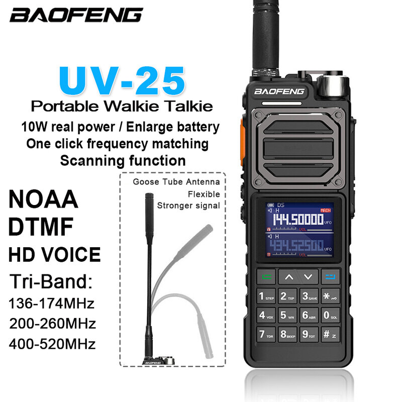 UV-25 przenośne Walkie Talkie BAOFENG UV-25L prawdziwe 10W Tri-Band 50KM dwukierunkowe radia BF-UV25/25L powiększ akumulator TYPE-C ładowania