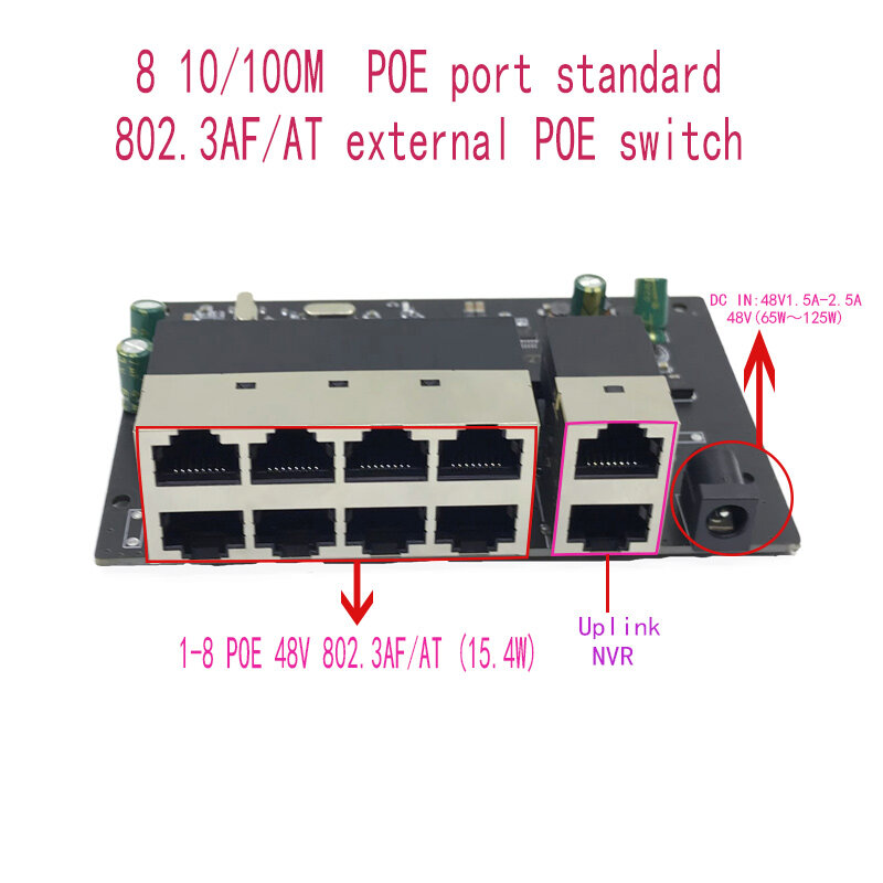 Standaard Protocol 802.3AF/Op 48V Poe Out/48V Poe Switch 100 Mbps Poe Poort; 100 Mbps Up Link Poort; Poe Aangedreven Schakelaar Nvr