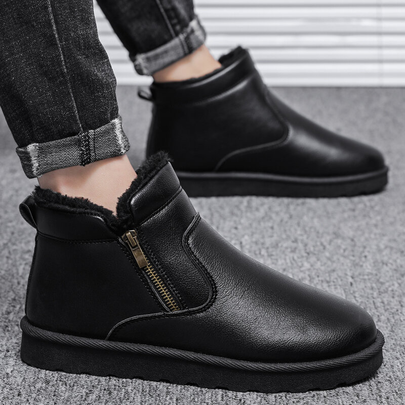 Damyuan New Arrivals Casual Leather shoes For Men Waterproof Sneakers Zipper Plush Warm Winter Shoes Ankle Boots Male Footwear